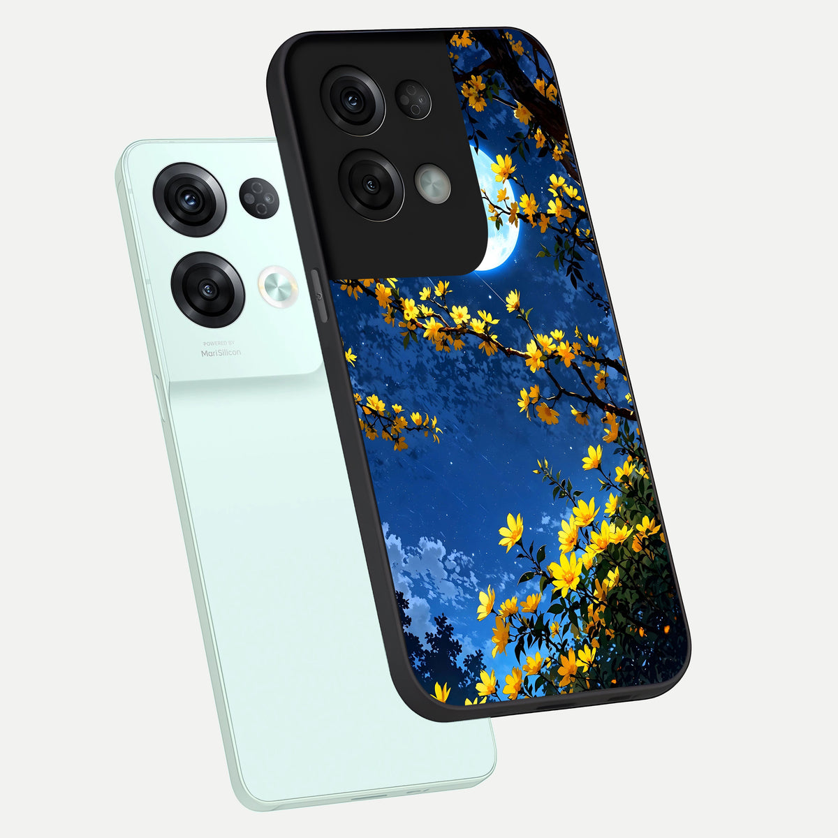  Golden Night Glow phone case For Oppo Reno 8 Pro showing premium glass back cover with detailed artwork