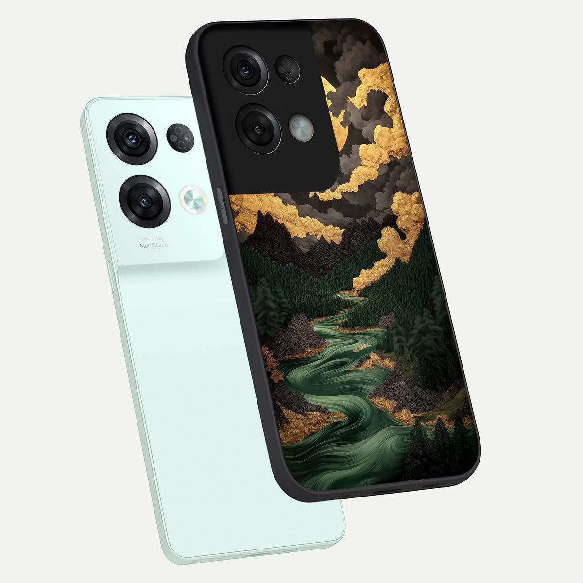  Golden River Moon phone case For Oppo Reno 8 Pro showing premium glass back cover with detailed artwork
