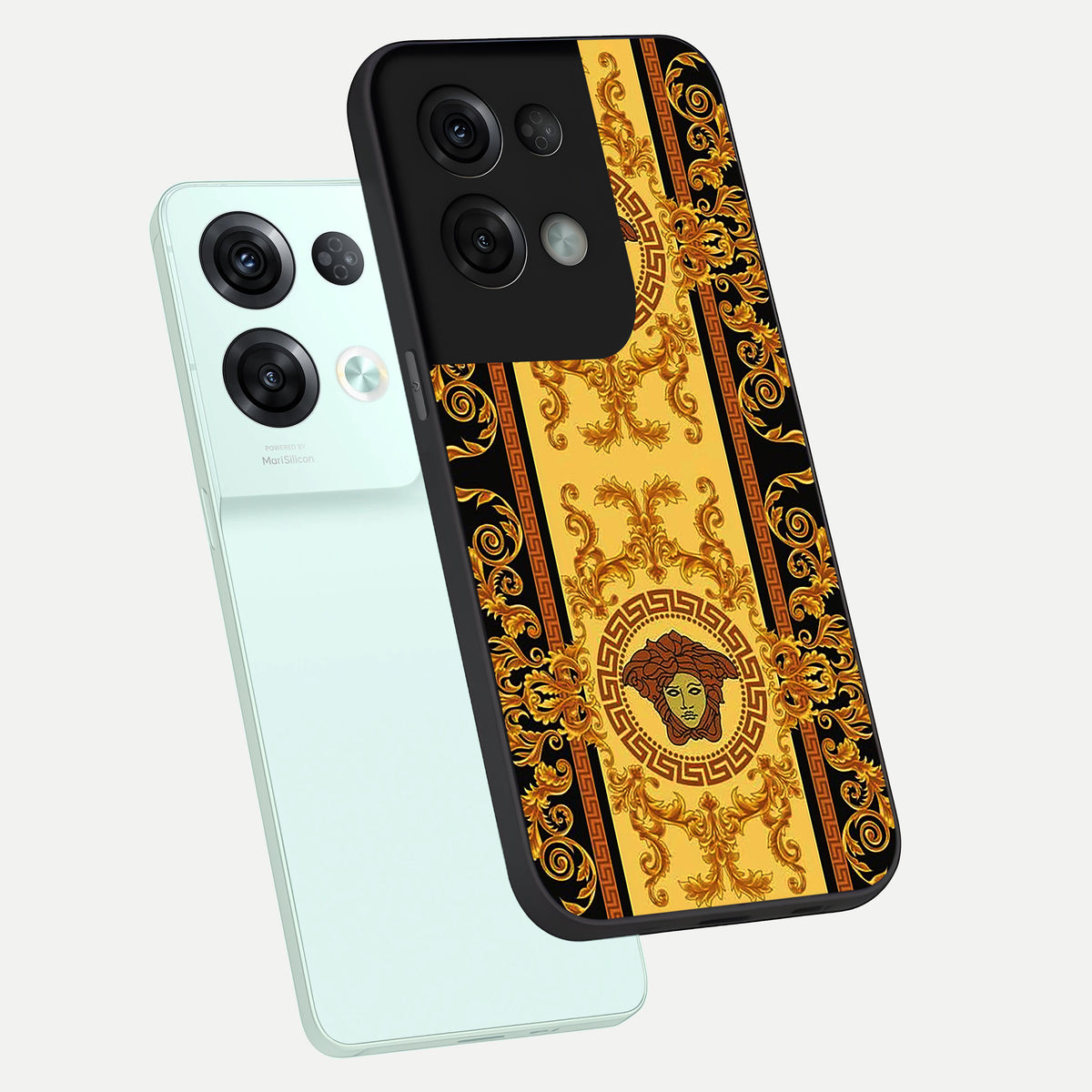  Golden Royal Heritage phone case For Oppo Reno 8 Pro showing premium glass back cover with detailed artwork