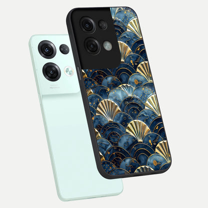  Golden Wave Luxe phone case For Oppo Reno 8 Pro showing premium glass back cover with detailed artwork