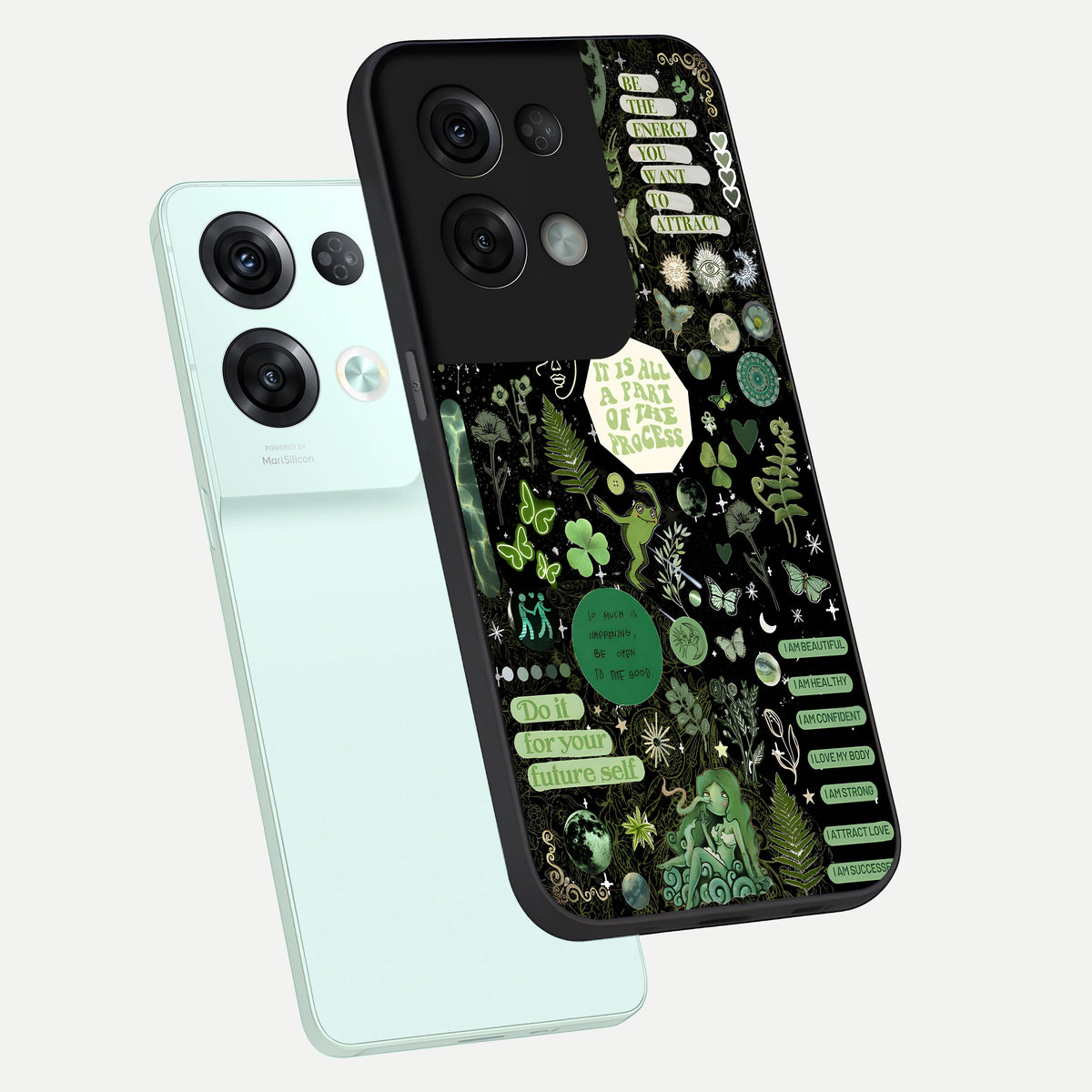  Green Mandala Pattern phone case For Oppo Reno 8 Pro showing premium glass back cover with detailed artwork