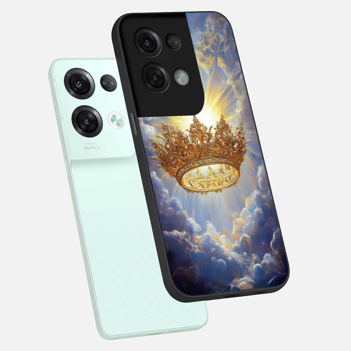  Heavenly Crown Light phone case For Oppo Reno 8 Pro showing premium glass back cover with detailed artwork