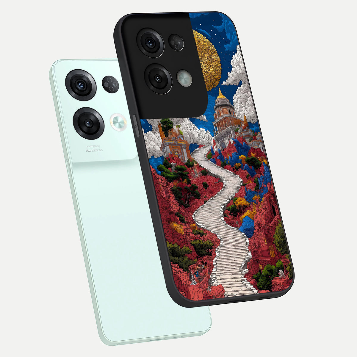  Heavenly Moon Path phone case For Oppo Reno 8 Pro showing premium glass back cover with detailed artwork