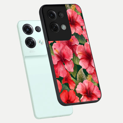  Hibiscus Pattern phone case For Oppo Reno 8 Pro showing premium glass back cover with detailed artwork