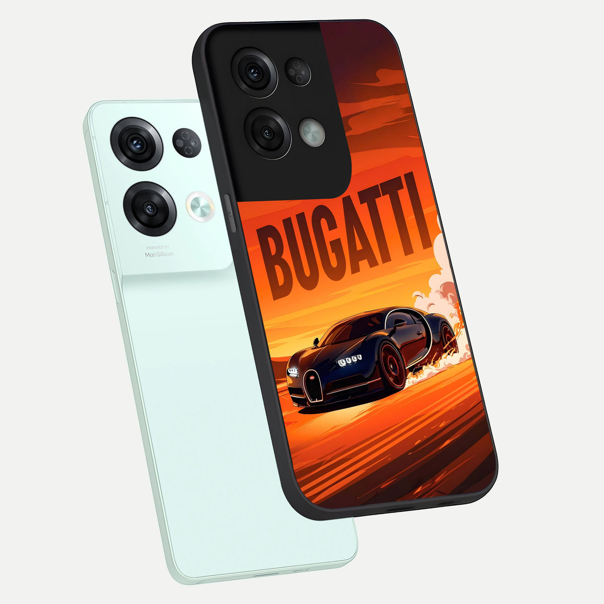  Inferno Bugatti Storm phone case For Oppo Reno 8 Pro showing premium glass back cover with detailed artwork