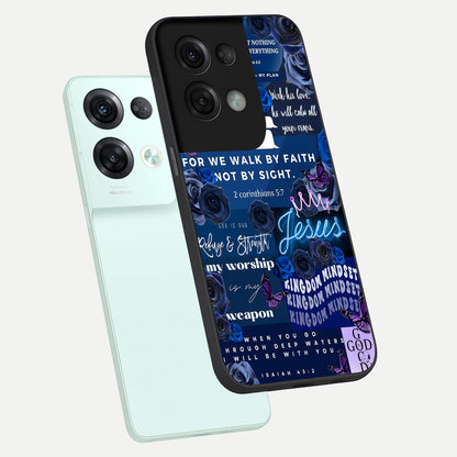 Kingdom Faith Glow phone case For Oppo Reno 8 Pro showing premium glass back cover with detailed artwork