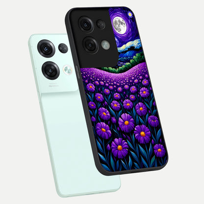 Lavender Moon Field phone case For Oppo Reno 8 Pro showing premium glass back cover with detailed artwork