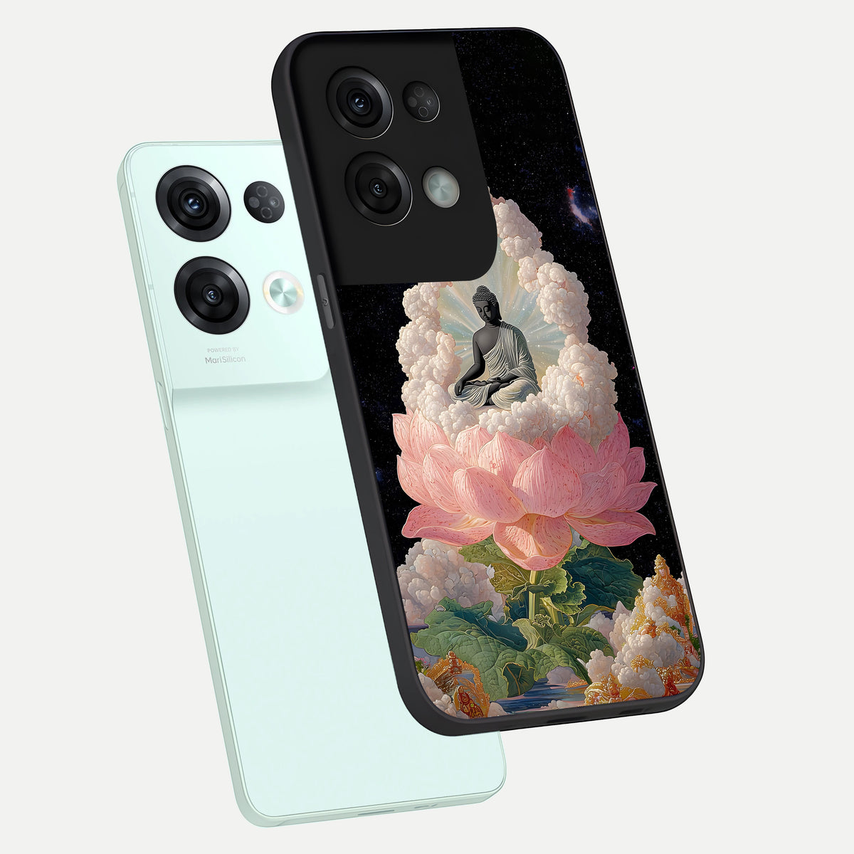  Lotus Divine Peace phone case For Oppo Reno 8 Pro showing premium glass back cover with detailed artwork