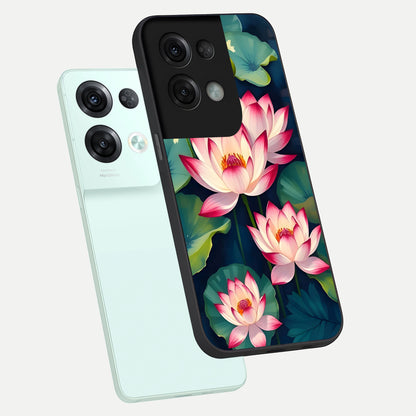  Lotus Dream Serenity phone case For Oppo Reno 8 Pro showing premium glass back cover with detailed artwork