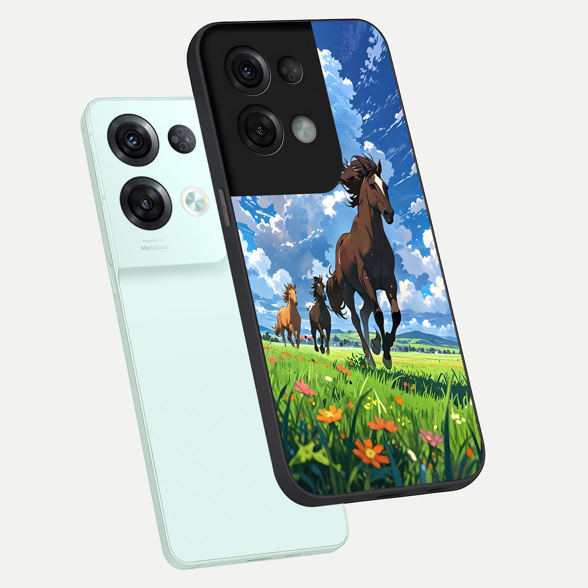  Majestic Horses Galloping phone case For Oppo Reno 8 Pro showing premium glass back cover with detailed artwork