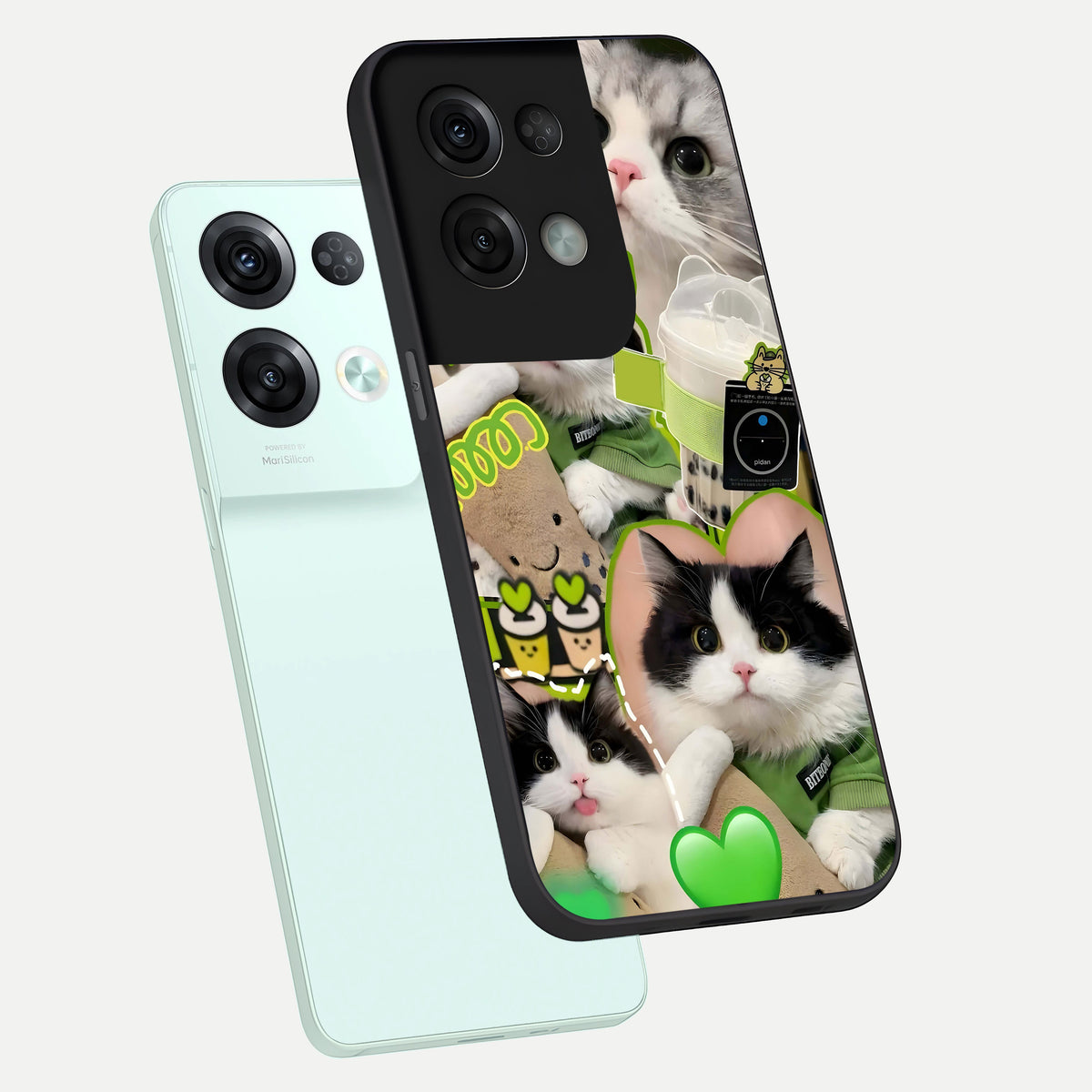  Matcha Cats Mood phone case For Oppo Reno 8 Pro showing premium glass back cover with detailed artwork