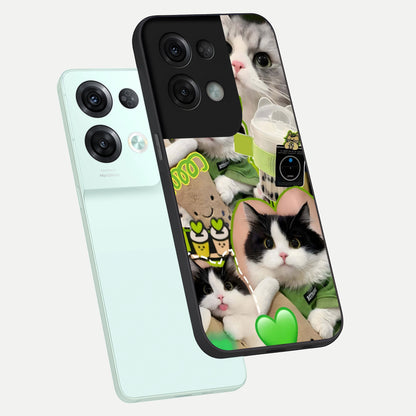  Matcha Cats Mood phone case For Oppo Reno 8 Pro showing premium glass back cover with detailed artwork