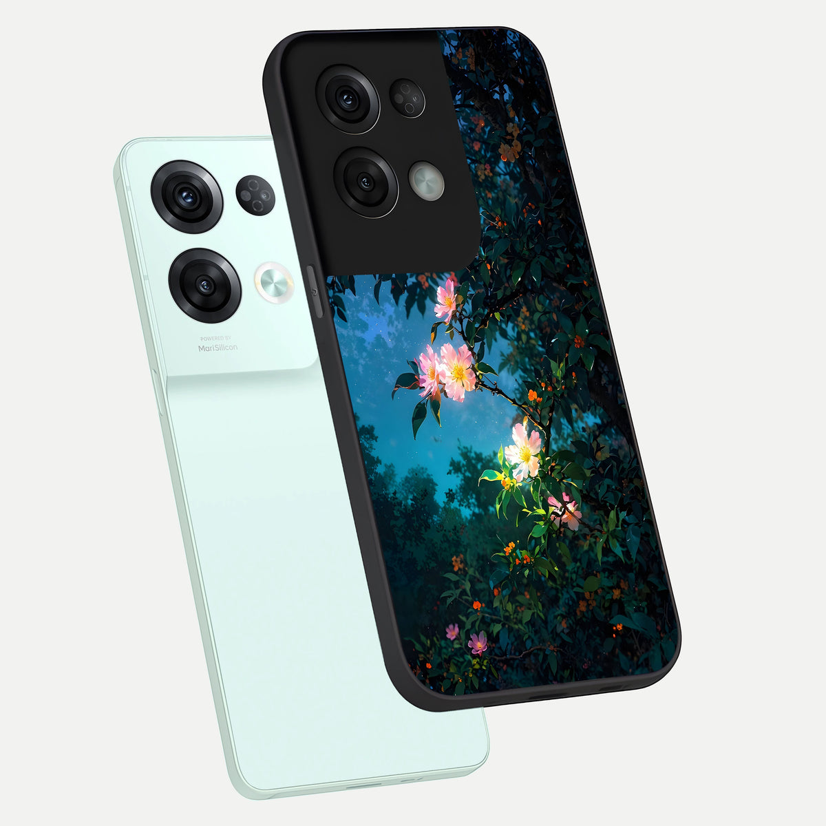  Midnight Bloom Glow phone case For Oppo Reno 8 Pro showing premium glass back cover with detailed artwork