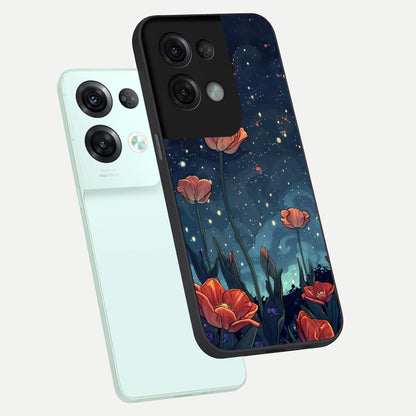  Midnight Tulip Glow phone case For Oppo Reno 8 Pro showing premium glass back cover with detailed artwork