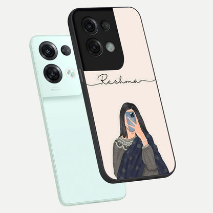  Mirror Mood Muse With Custom Name phone case For Oppo Reno 8 Pro showing premium glass back cover with detailed artwork