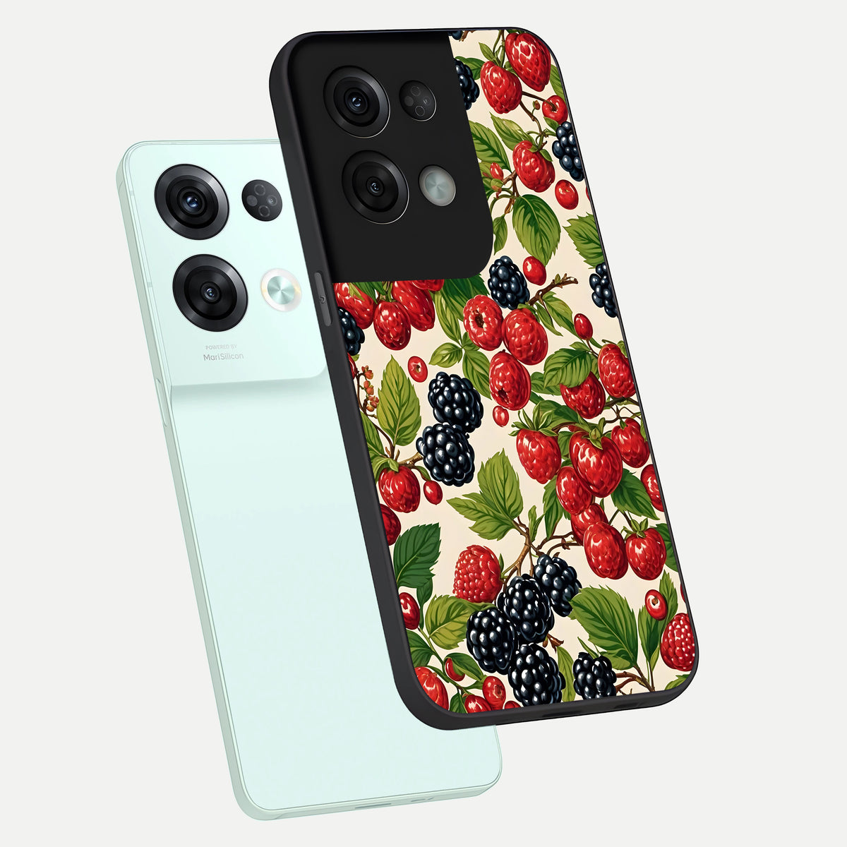  Mixed Berry Collage phone case For Oppo Reno 8 Pro showing premium glass back cover with detailed artwork