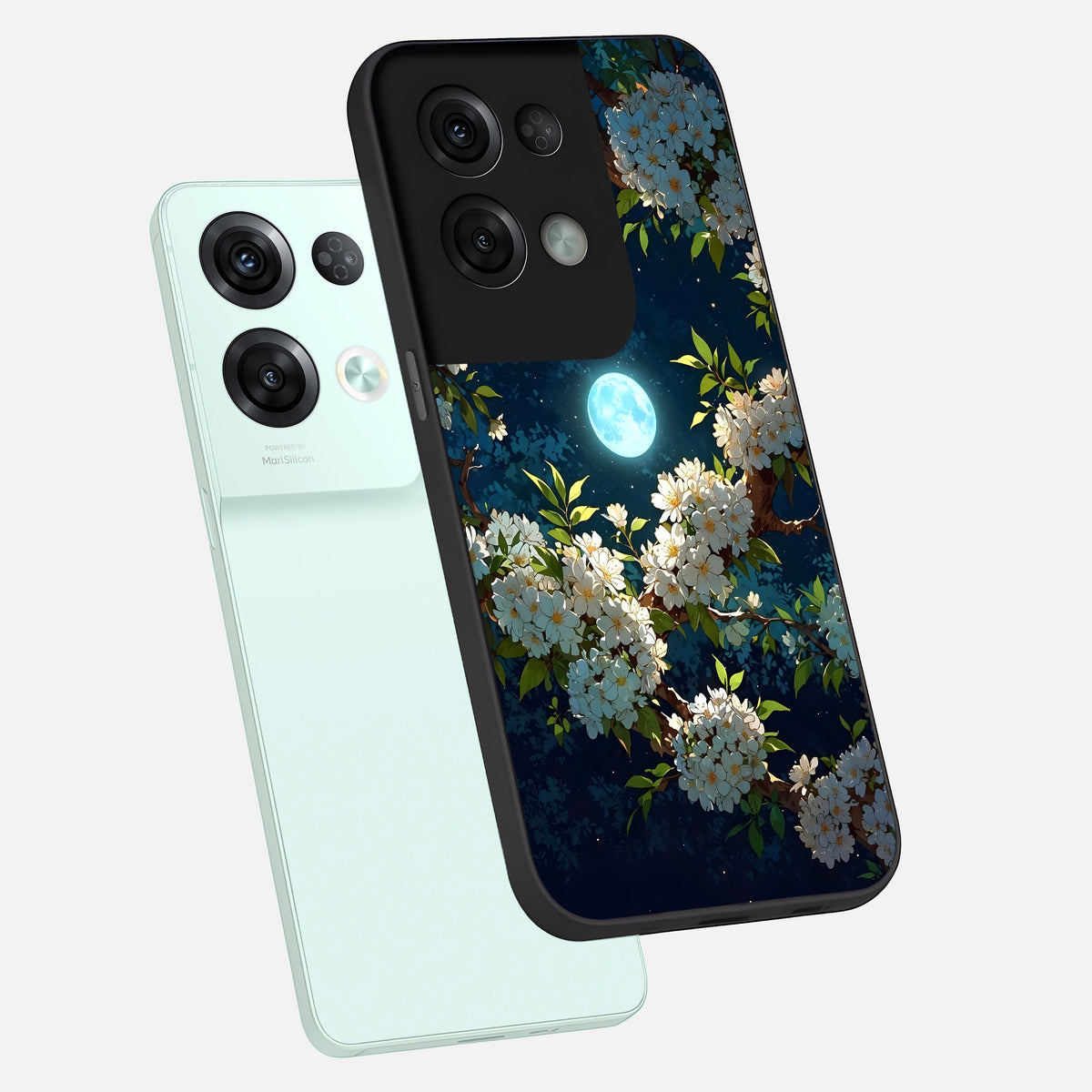  Moonlit Blossom Dream phone case For Oppo Reno 8 Pro showing premium glass back cover with detailed artwork