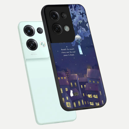  Moonlit Cat Silence phone case For Oppo Reno 8 Pro showing premium glass back cover with detailed artwork
