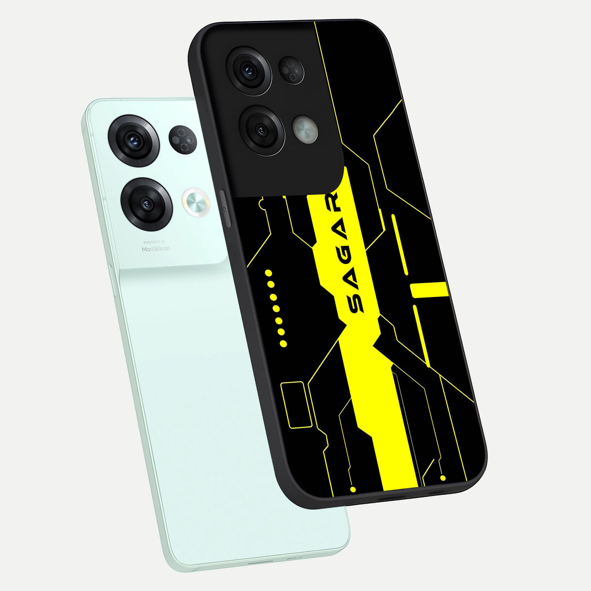  Neon CYBERPUNK Custom Name phone case For Oppo Reno 8 Pro showing premium glass back cover with detailed artwork