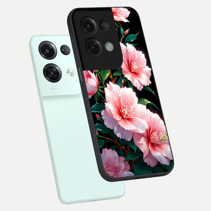  Peach Flower phone case For Oppo Reno 8 Pro showing premium glass back cover with detailed artwork