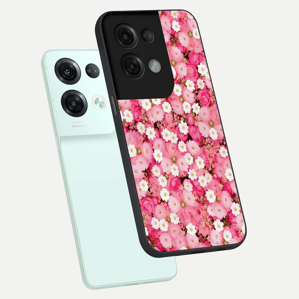  Pink Daisy Bliss phone case For Oppo Reno 8 Pro showing premium glass back cover with detailed artwork