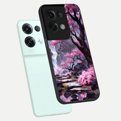  Pink Sunflower Glow phone case For Oppo Reno 8 Pro showing premium glass back cover with detailed artwork