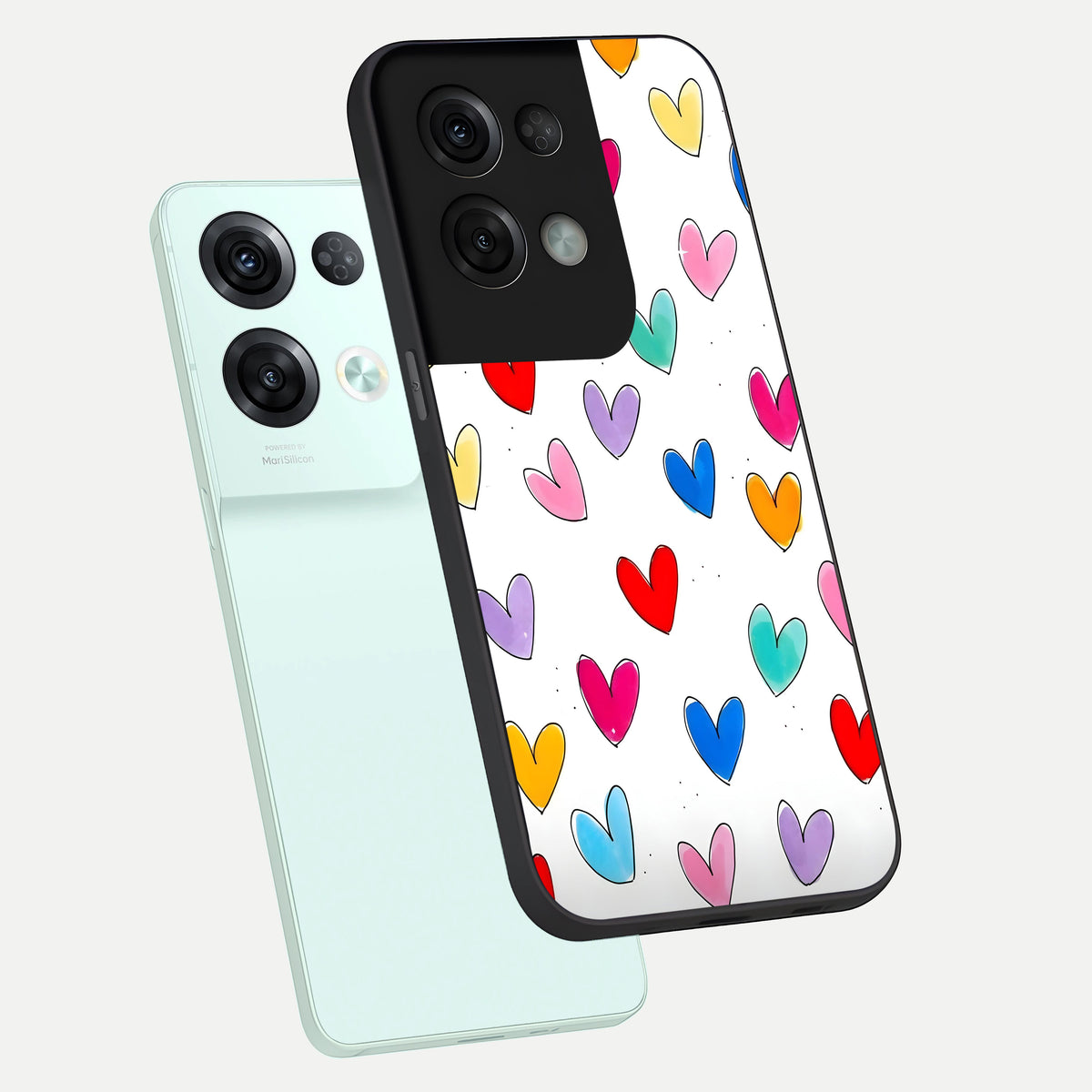  Playful Love Doodles phone case For Oppo Reno 8 Pro showing premium glass back cover with detailed artwork