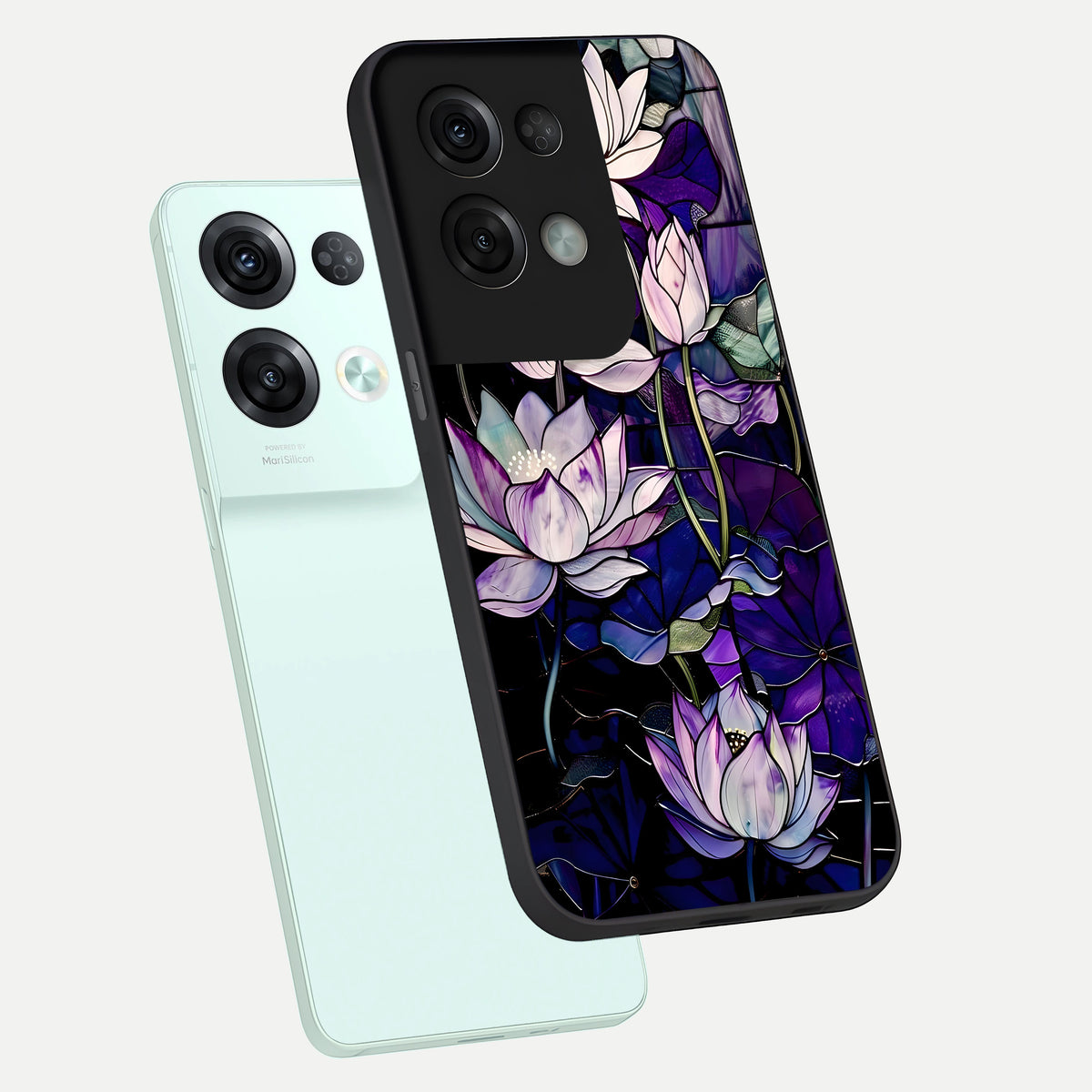  Purple Lotus Pattern phone case For Oppo Reno 8 Pro showing premium glass back cover with detailed artwork