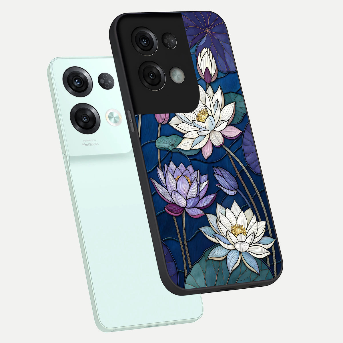  Purple Lotus Stained phone case For Oppo Reno 8 Pro showing premium glass back cover with detailed artwork