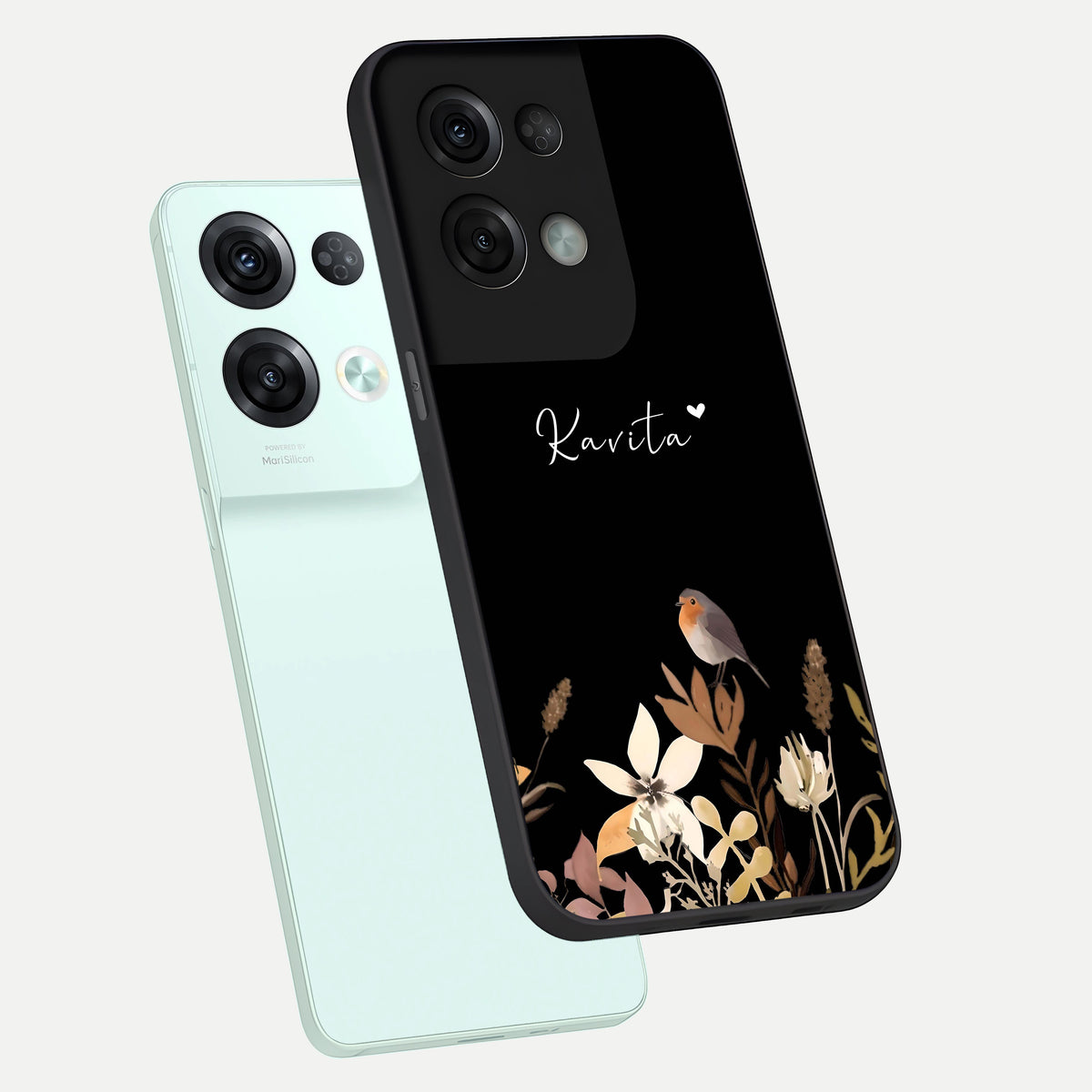  Quiet Garden Tune Custom Name phone case For Oppo Reno 8 Pro showing premium glass back cover with detailed artwork