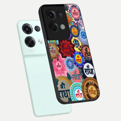  Radha Divine Bloom phone case For Oppo Reno 8 Pro showing premium glass back cover with detailed artwork