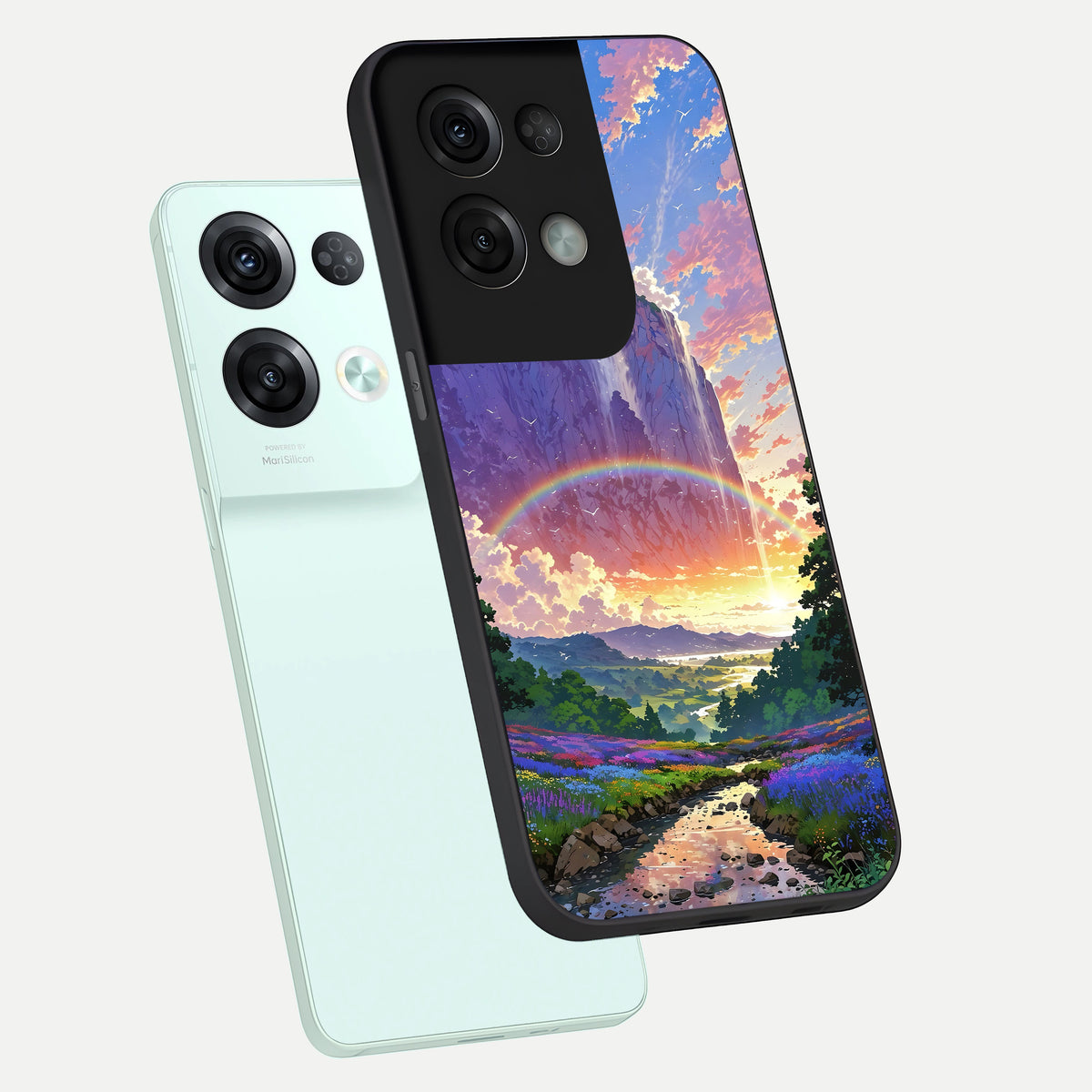  Rainbow Valley Dream phone case For Oppo Reno 8 Pro showing premium glass back cover with detailed artwork