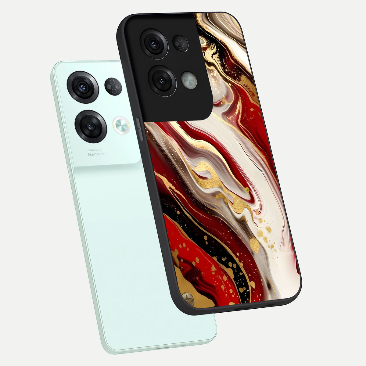  Red And White Marble phone case For Oppo Reno 8 Pro showing premium glass back cover with detailed artwork