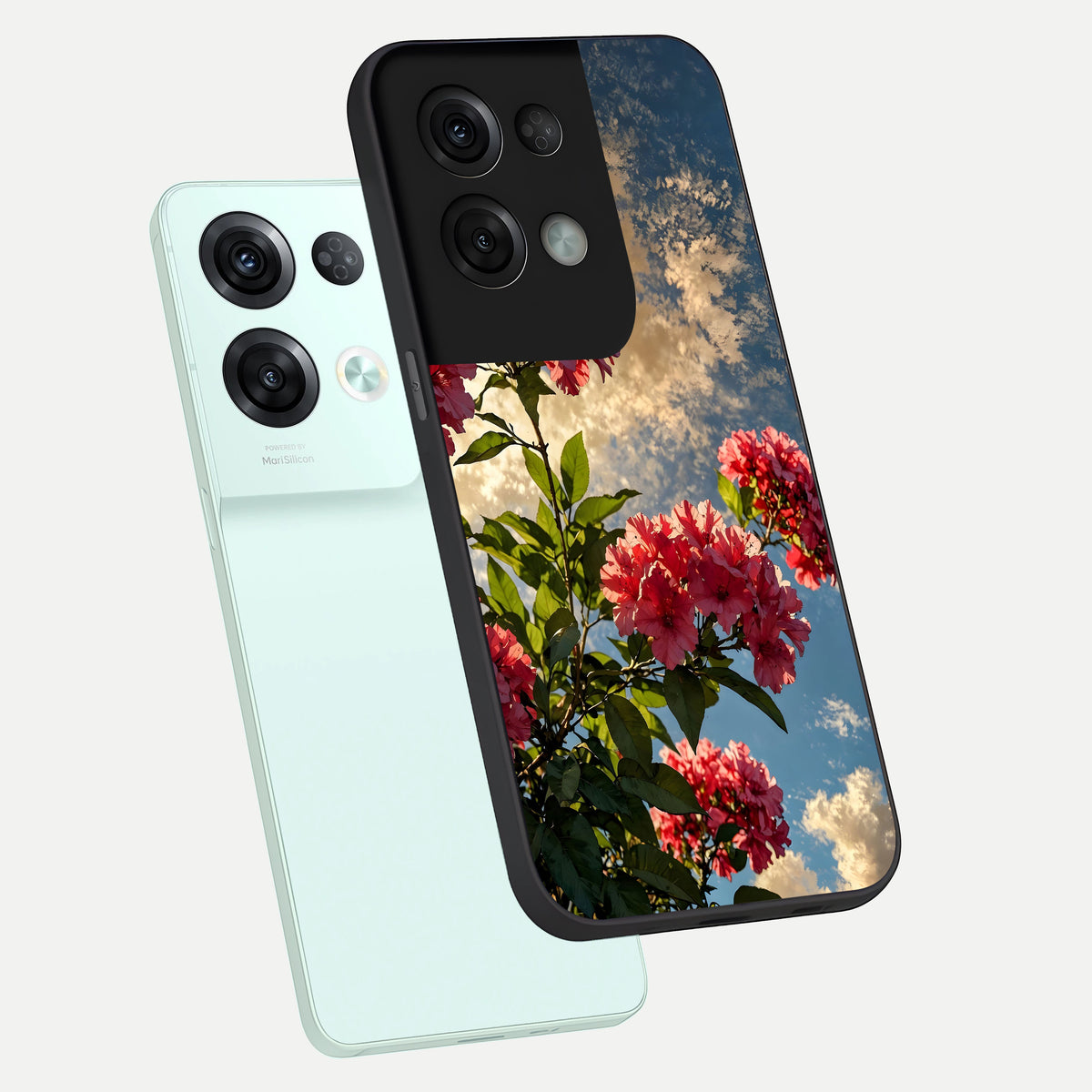  Red Bloom Skies phone case For Oppo Reno 8 Pro showing premium glass back cover with detailed artwork