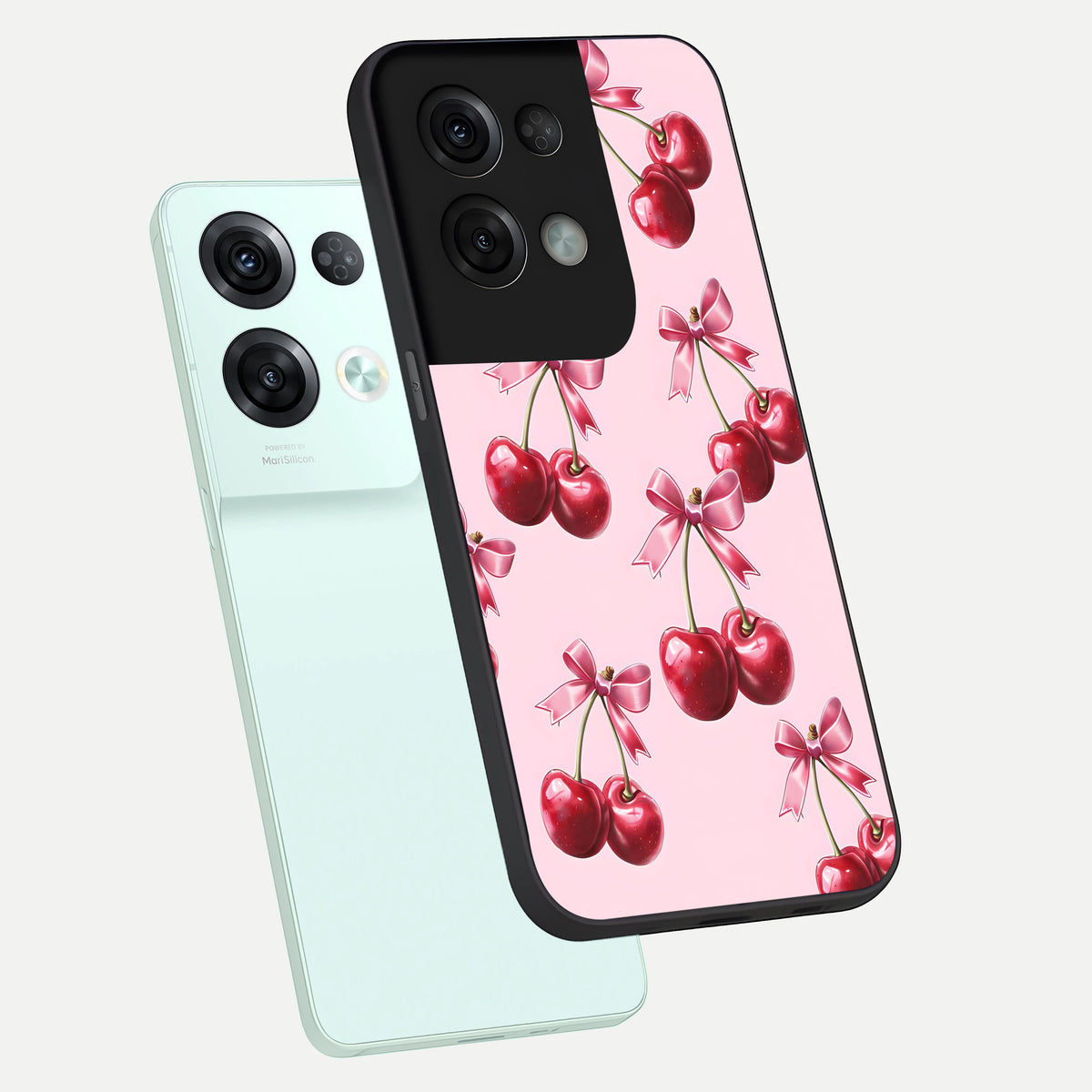  Red Cherries Pattern phone case For Oppo Reno 8 Pro showing premium glass back cover with detailed artwork