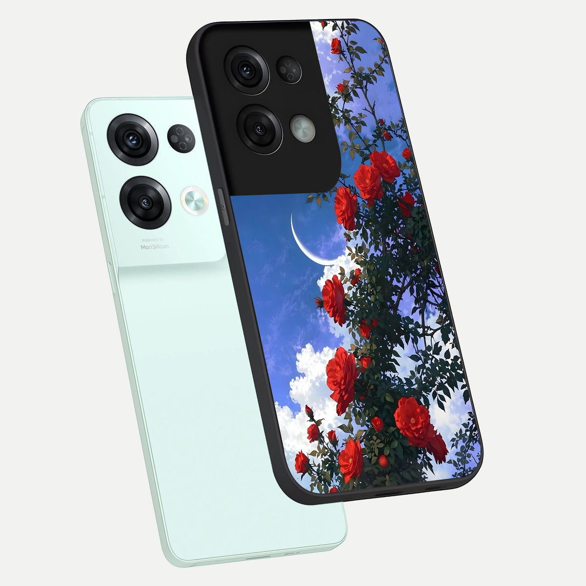 Rose Drift Flowers phone case For Oppo Reno 8 Pro showing premium glass back cover with detailed artwork