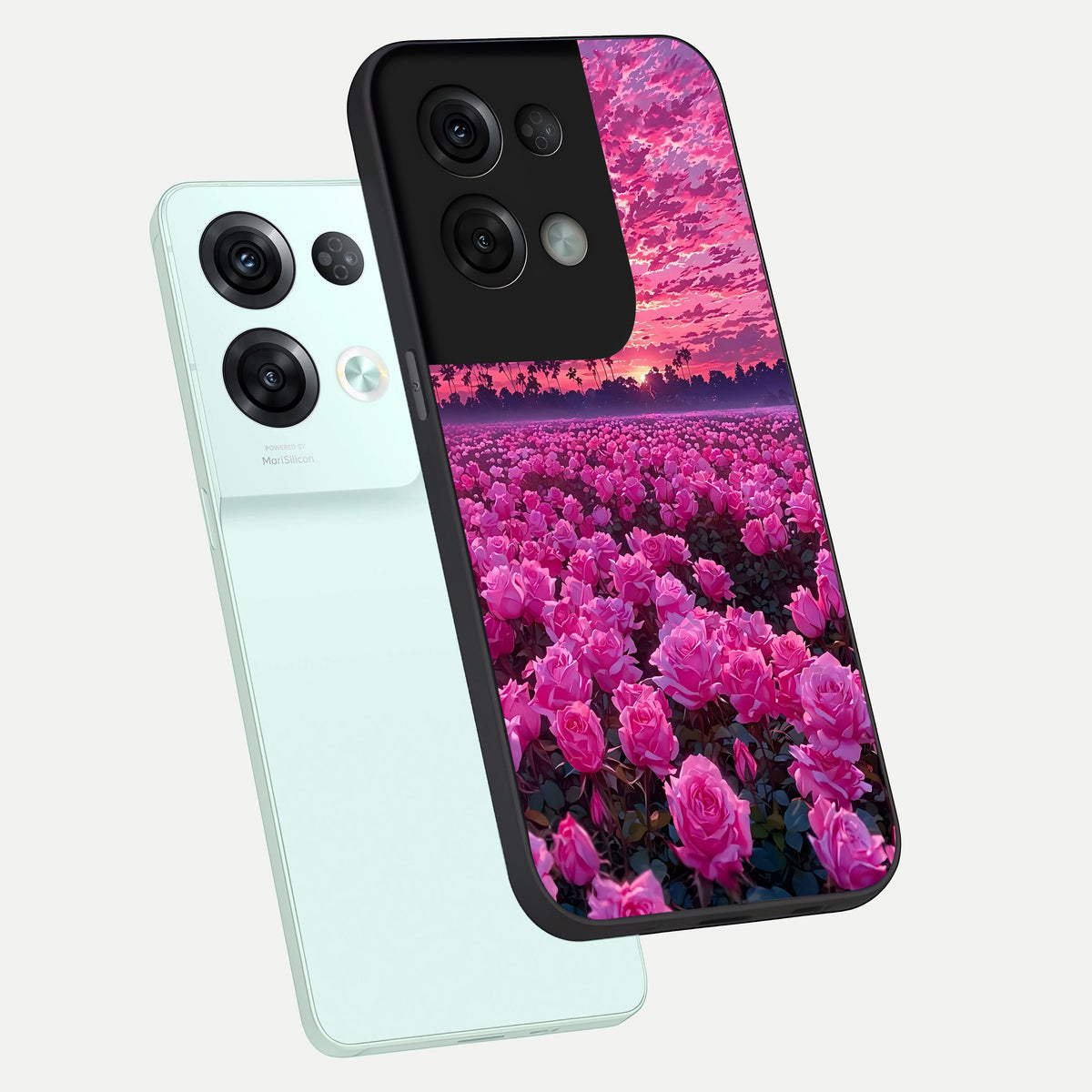  Rose Sunset Valley phone case For Oppo Reno 8 Pro showing premium glass back cover with detailed artwork