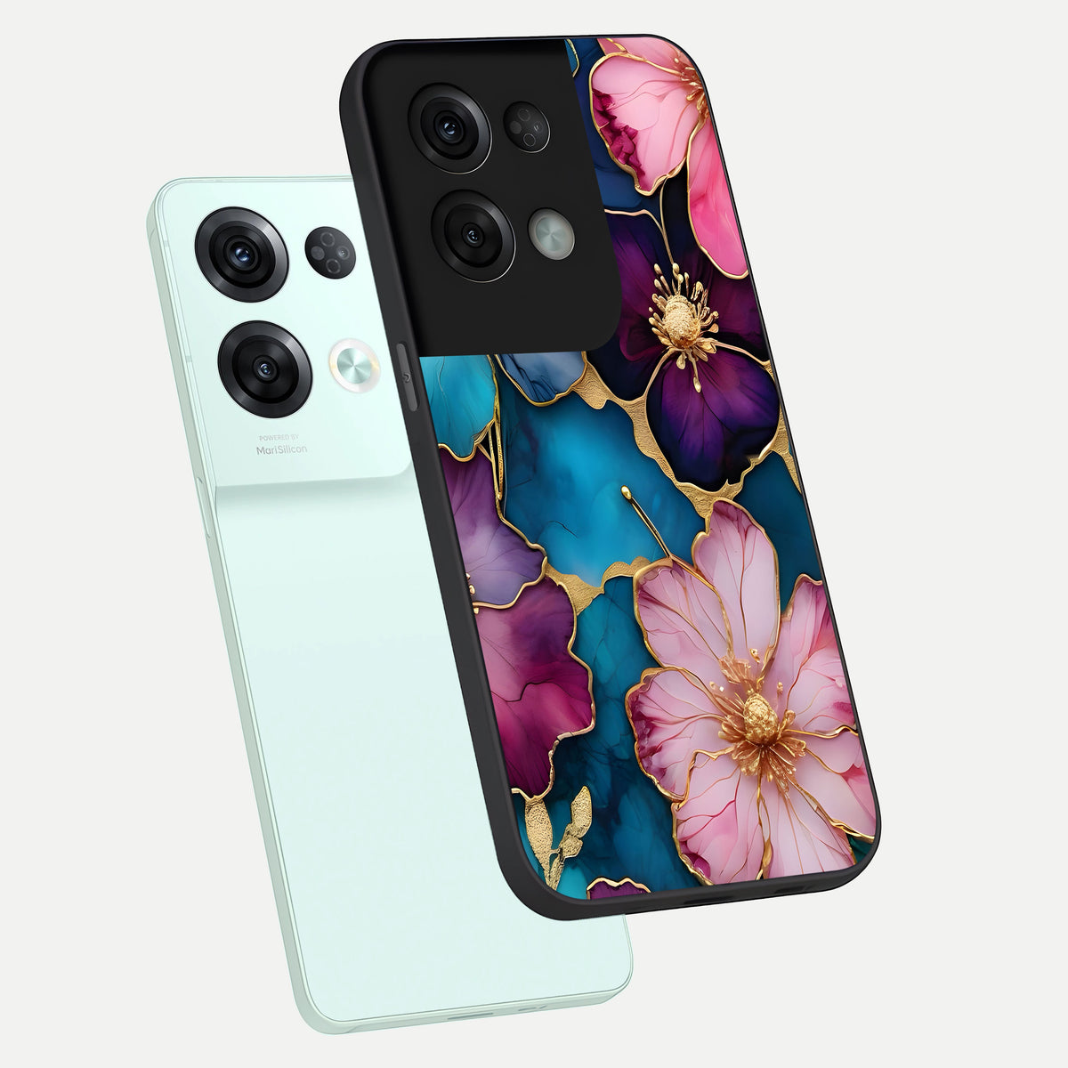  Sparkle Floral phone case For Oppo Reno 8 Pro showing premium glass back cover with detailed artwork