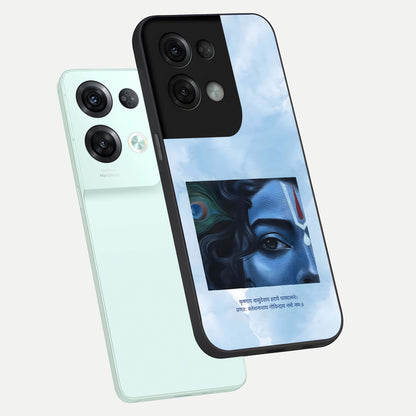  Spiritual Krishna phone case For Oppo Reno 8 Pro showing premium glass back cover with detailed artwork