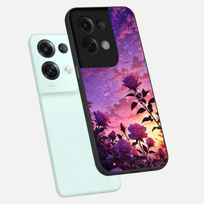  Starlit Rose Twilight phone case For Oppo Reno 8 Pro showing premium glass back cover with detailed artwork