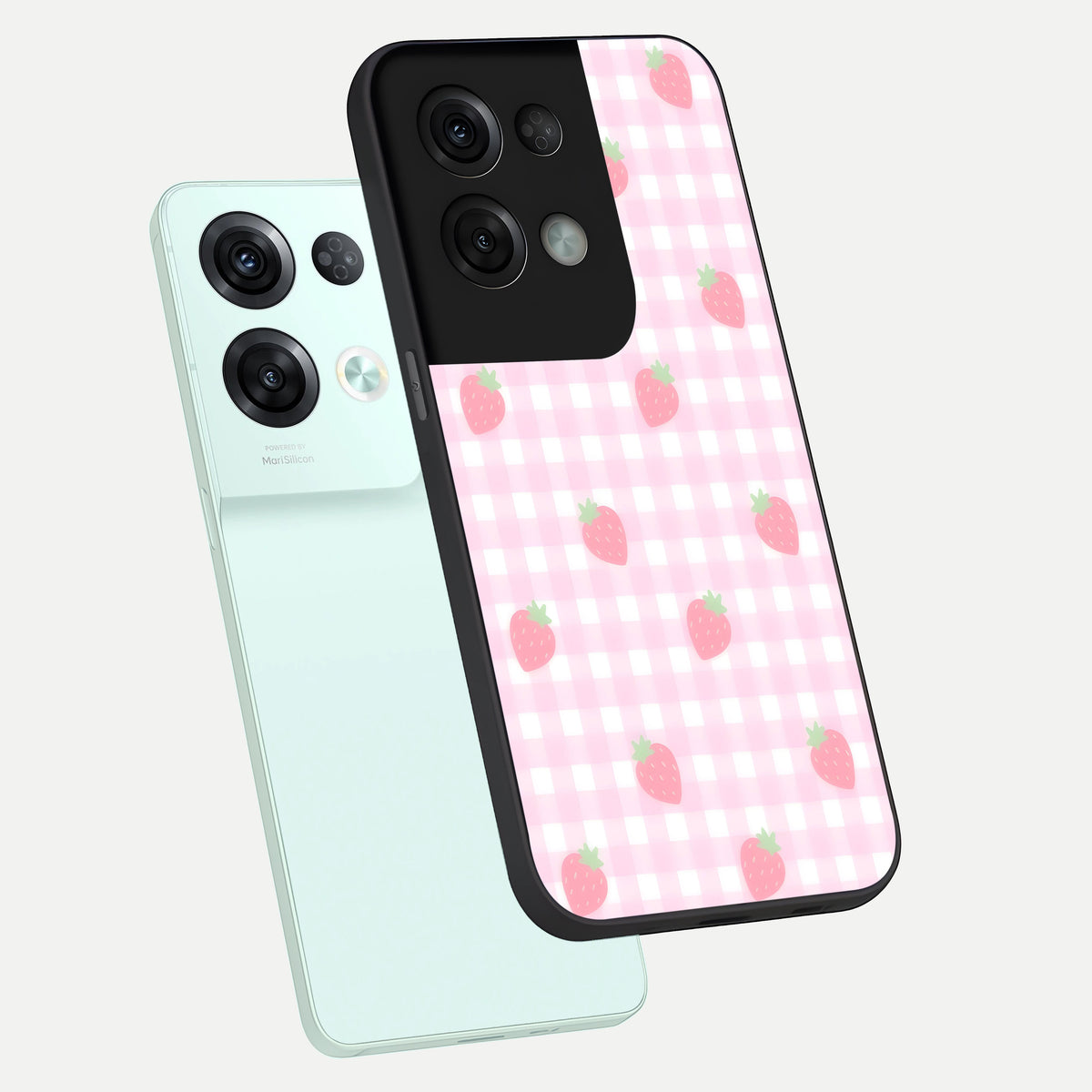  Strawberry Picnic Love phone case For Oppo Reno 8 Pro showing premium glass back cover with detailed artwork