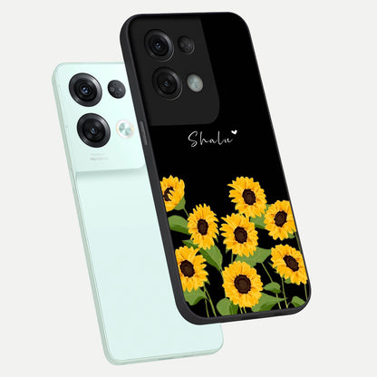  Sunflower Sky Bloom phone case For Oppo Reno 8 Pro showing premium glass back cover with detailed artwork