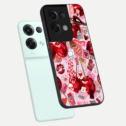 Sweet Cherry Chaos phone case For Oppo Reno 8 Pro showing premium glass back cover with detailed artwork