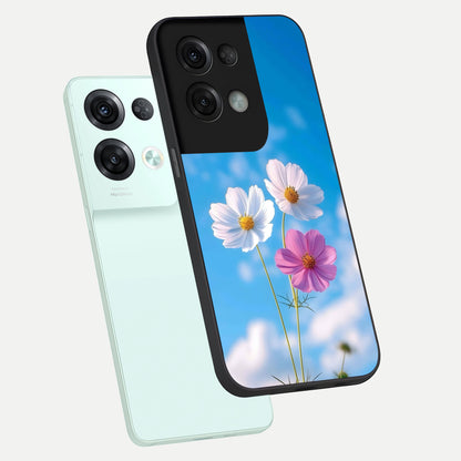 Tripple Flowers With Sky phone case For Oppo Reno 8 Pro showing premium glass back cover with detailed artwork