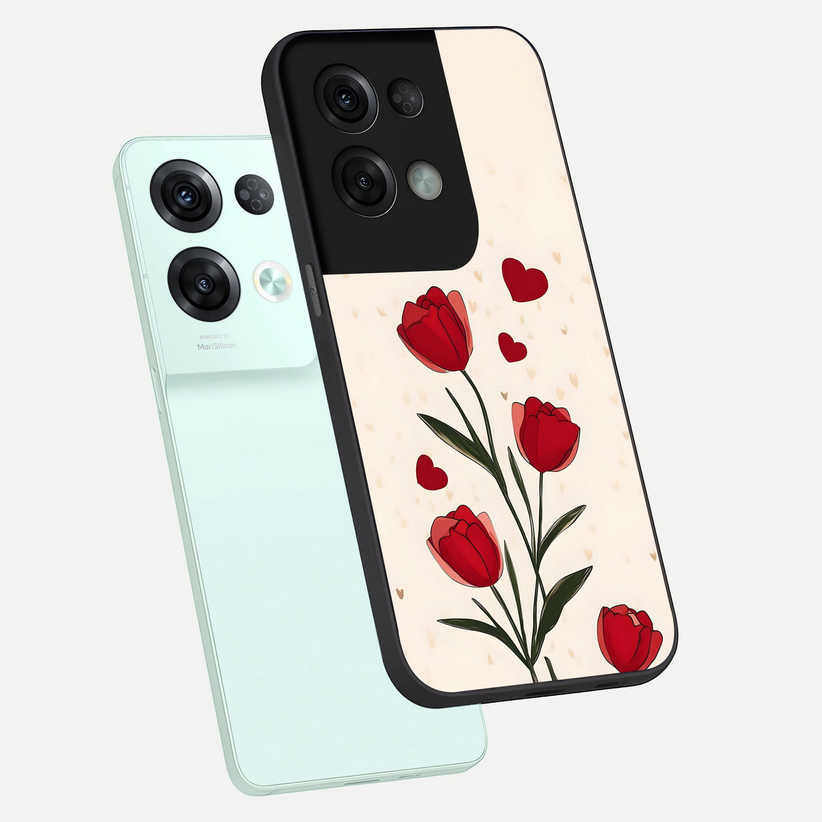  Tulip With Heart phone case For Oppo Reno 8 Pro showing premium glass back cover with detailed artwork