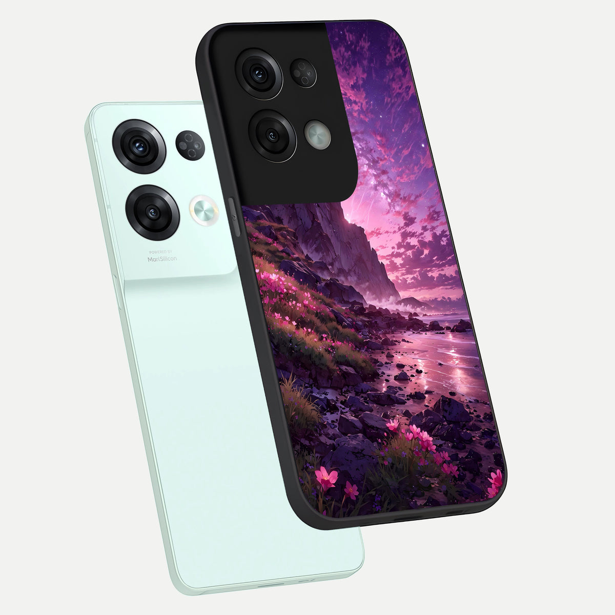  Twilight Blossom Coast phone case For Oppo Reno 8 Pro showing premium glass back cover with detailed artwork