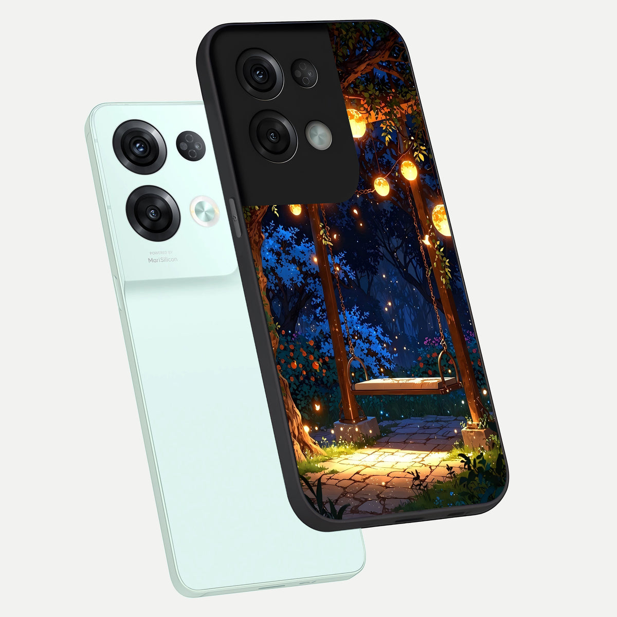  Twilight Garden Swing phone case For Oppo Reno 8 Pro showing premium glass back cover with detailed artwork