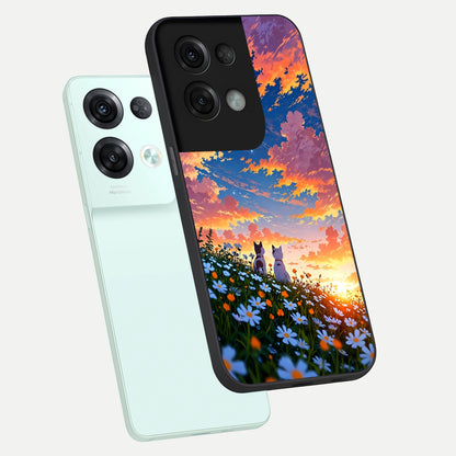  Two Cats Friends phone case For Oppo Reno 8 Pro showing premium glass back cover with detailed artwork