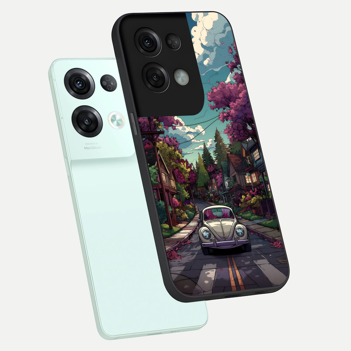  Vintage Street Drive phone case For Oppo Reno 8 Pro showing premium glass back cover with detailed artwork