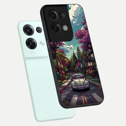  Vintage Street Drive phone case For Oppo Reno 8 Pro showing premium glass back cover with detailed artwork